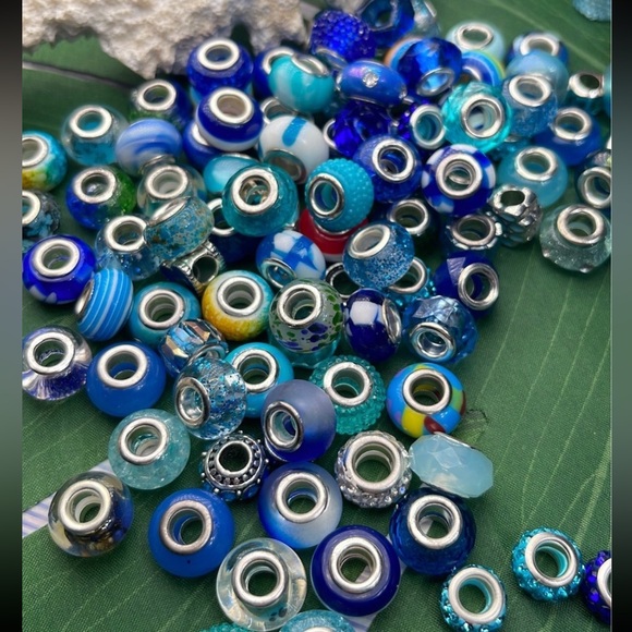 30 pc Lg Hole Pandora Style Blue Beads Bracelet Charms bundle diy jewelry making - Picture 5 of 16